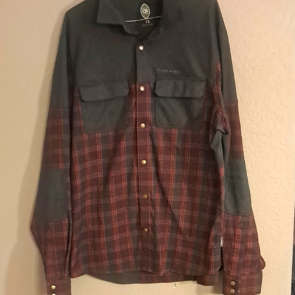 Club Ride Apparel Men's Charcoal and Burgundy Plaid Shirt XL BIKER